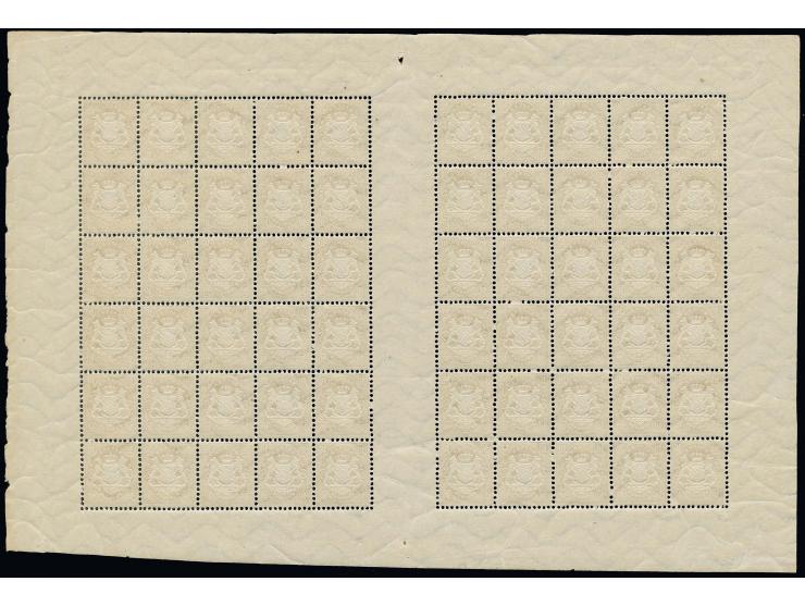 1875, 10 Kr. dunkelchromgelb im vollständigen Schalterbogen von 60 Werten, ungefaltet, postfrisch in einwandfreier Erhaltung,