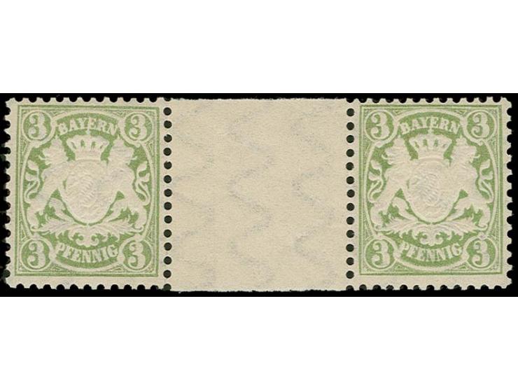 1881, 3 Pfg. grün im waagerechtem Zwischenstegpaar, postfrisch, Kabinett, Fotoattest Helbig BPP