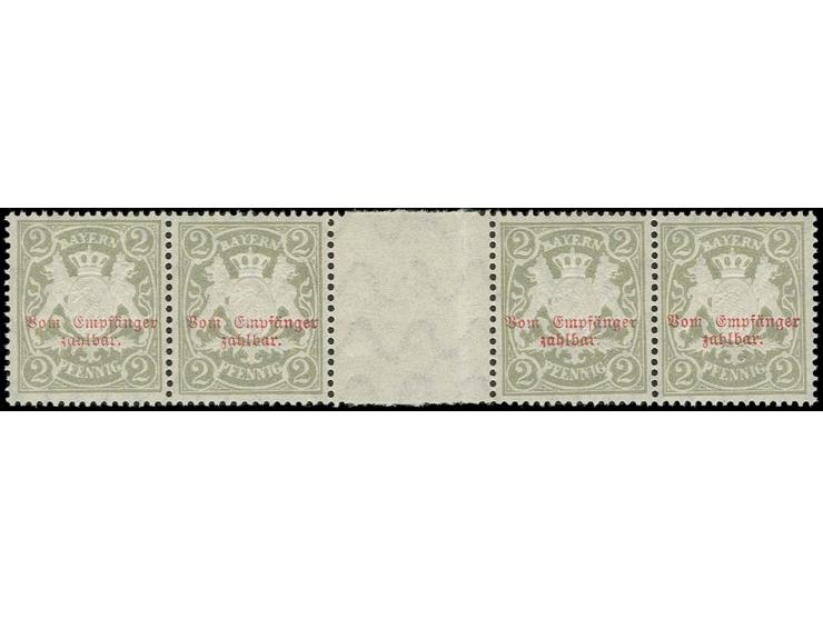1895, 2 Pfg. gelbrau auf weißem Papier im waagerechtem Zwischenstegviererstreifen, postfrisch, Kabinett, die leichte Falte im