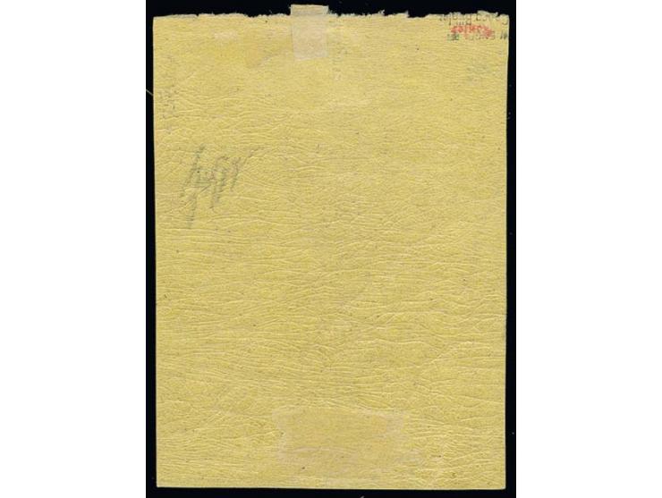 1861, Probedruck 1½ Sch. auf gelbem, dickem Papier, 4er-Block vom unteren Bogenrand, allseits voll- bis breitrandig, ungebrau