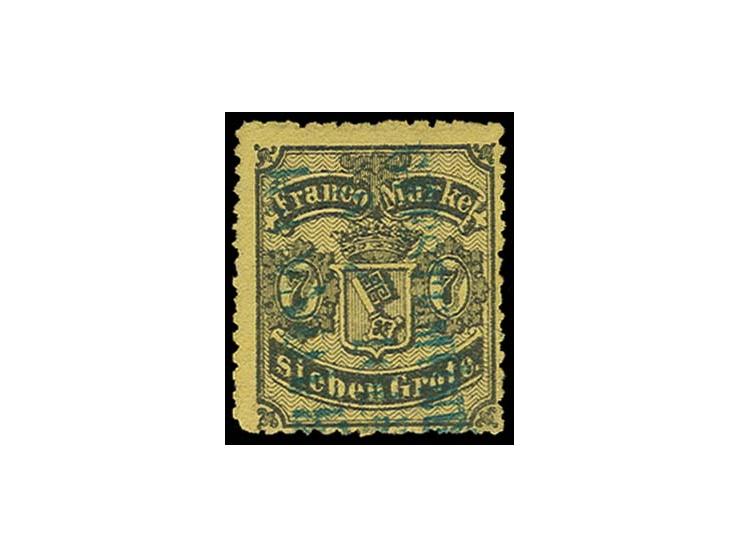 1867, 7 Grote a. gelb, farbfisch und ausgabetypisch gezähnt mit seltener Entwertung durch blauen Bahnpost-L3 "GEESTEMÜNDE/HAN