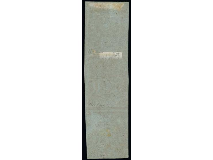 1850, 1 Ggr. auf blaugrau, farbfrischer, senkrechter Dreierstreifen vom Oberrand, allseits voll- bis breitrandig, mit EKr. "N