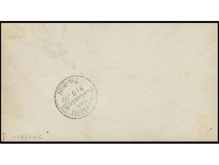 1 M. mit 25 Pfg. und 50 Pfg., letztere in besserer Farbe, mit sauberem Kreisstempel "HELIGOLAND AU 8 1890" auf R-Brief nach B