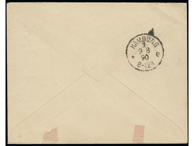  1879, 5 M. mit Stempel "HELIGOLAND ... 8 1890" auf Briefkuvert nach Hamburg mit Ankunftsstempel vom 9.8.; die Marke rechts e