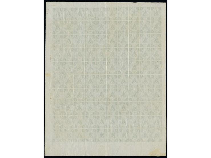  4 S. dunkelgrün, im kompletten Bogen zu 100 Werten, mit breiten Bogenrändern und dem Kontrollstempel oben, postfrisch mit le