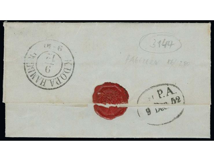1852, 1/30 Th. in Type II, 2 voll- bis breitrandige Einzelstücke abwechselnd geklebt mit einseitig leicht berührter Type I mi