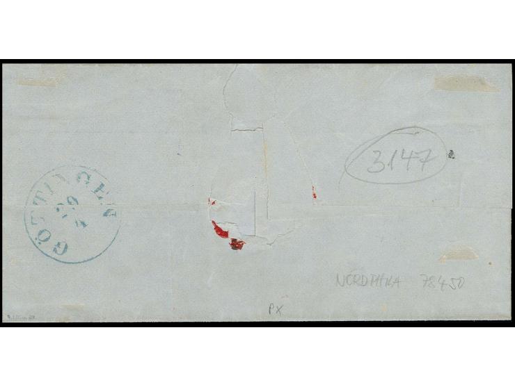 1/10 Th. auf gelb, breit- bis überrandig und farbfrisch mit blauem L1 "FRANCO" und nebengesetztem Ra2 von Oldenburg auf klein