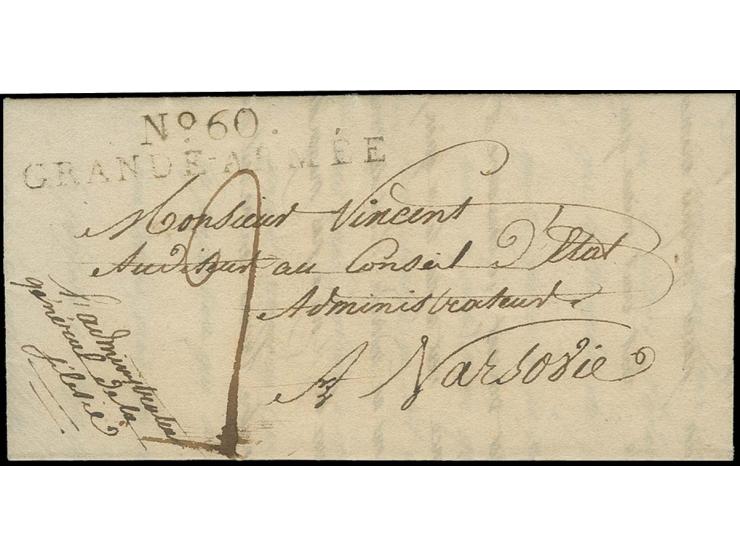 1807, "No.60 GRANDE-ARMÉE", schwarzer L2 auf kpl. Faltbrief von Breslau mit handschriftlichem Franchise "L'administratuer gén