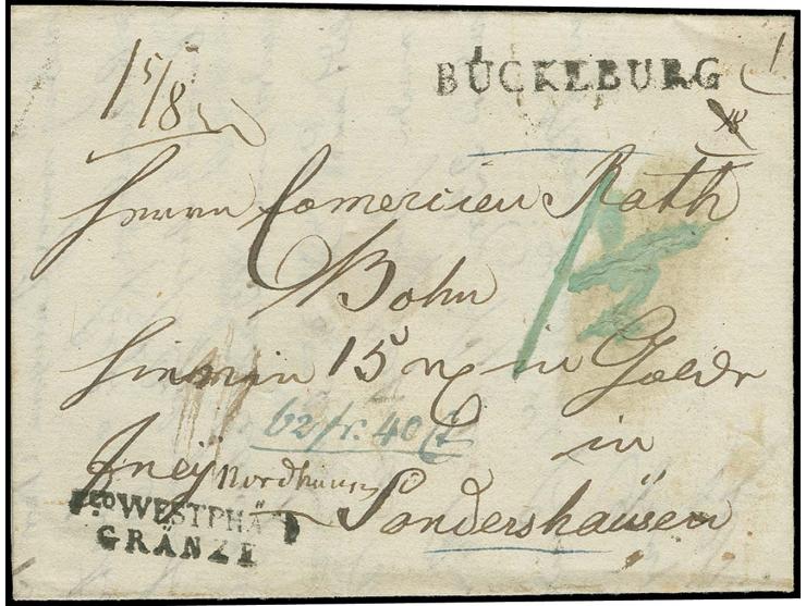  1811, "BÜCKEBURG", L1 sauber auf kpl. Faltbrief nach Sondershausen mit nebengesetztem L2 "Fco. WESTPHÄL. / GRÄNZE", handschr