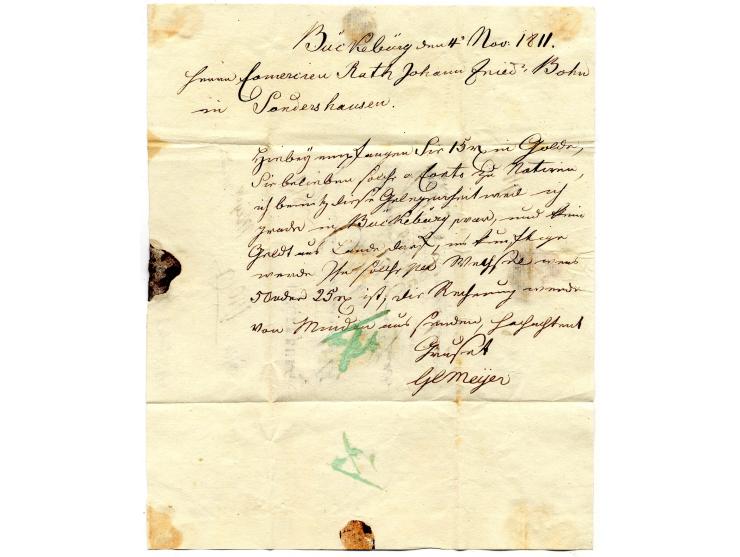  1811, "BÜCKEBURG", L1 sauber auf kpl. Faltbrief nach Sondershausen mit nebengesetztem L2 "Fco. WESTPHÄL. / GRÄNZE", handschr