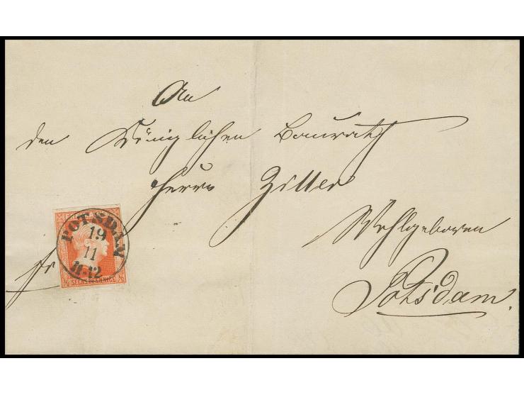 1859, Ergänzungswert ohne Wz. ½ Sgr. rotorange, voll- bis meist breitrandig und farbfrisch mit klar aufgesetztem EKr. "POTSDA