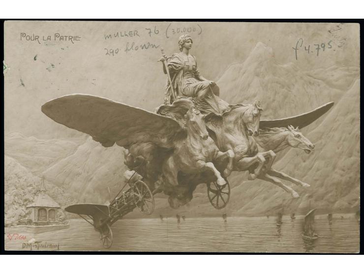 1913, Aviation Day Vevey, Flight Vevey - Villenueve,  special picture postcard "Pour la Patrie" with special red cachet an "P