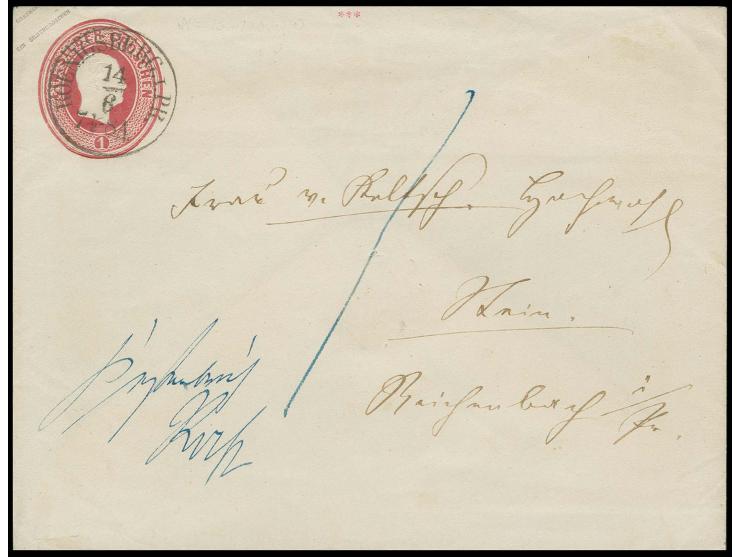 1859, Umschläge mit 'Sternpatte': Umschlag 1 Sgr. rosa mit sauber aufgesetztem EKr. "KOENIGSBERG I. PR. 14/6" nach Reichenbac