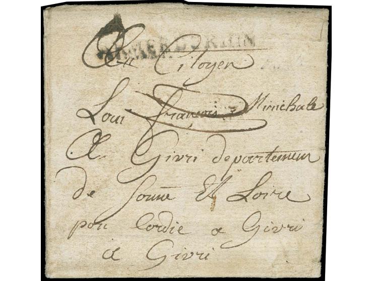  VORLÄUFER: 1793, kpl. Brief eines Angehörigen der französischen Garnison Landau mit L1 "ARMEE DU RHIN" nach Frankreich
