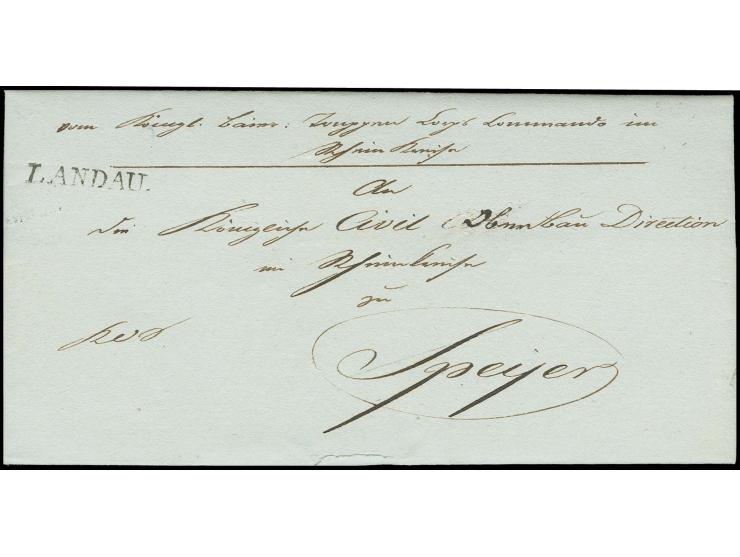  1817, portofreier Militär-Dienstbrief des Festungskommandeurs General von Braun nach Speyer, L1 "LANDAU" sowie handschriftli