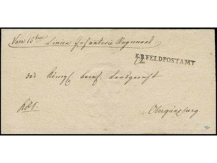  1818, Briefhülle mit vorderseitiger Absenderangabe "Vom 15ten Linien Infanterie Regiment" und klar nebengesetztem L1 "K.B. F