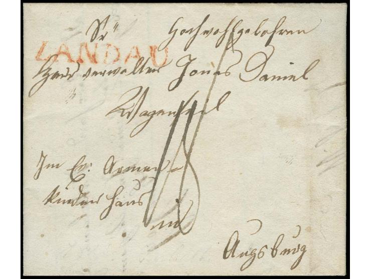  1828, Privatbrief eines Angehörigen des Infanterie Regiments Herzog Wilhelm mit rotem L1 "LANDAU" nach Augsburg, da es sich 