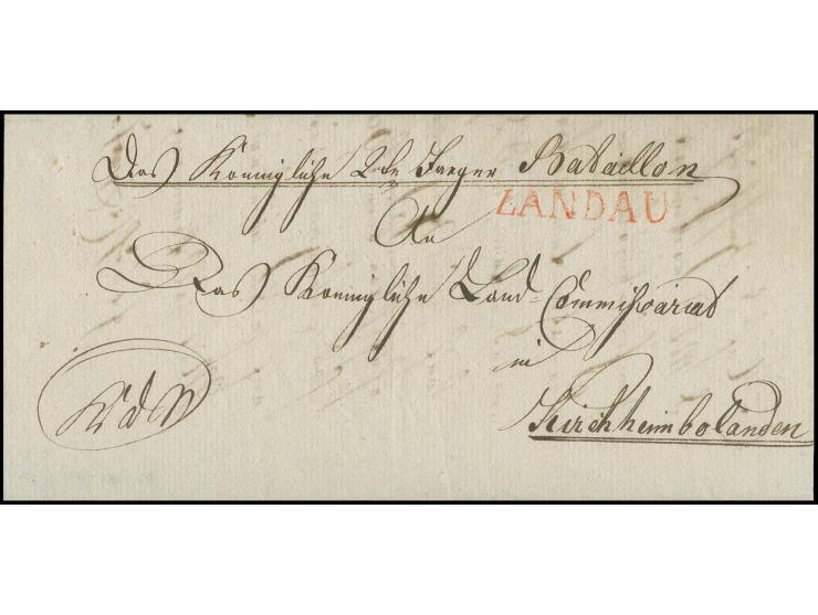  1829, portofreier Militär-Dienstbrief des könglich 2ten Jäger Bataillons nach Kirchheimbolanden mit rotem L1 "LANDAU"
