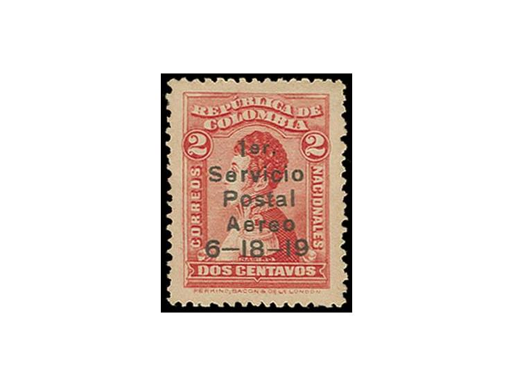 1919, William Knox Martin-First Experimental Flight from Barranquilla to Puerto Colombia, 2 c. carmine-rose, unused, very fin