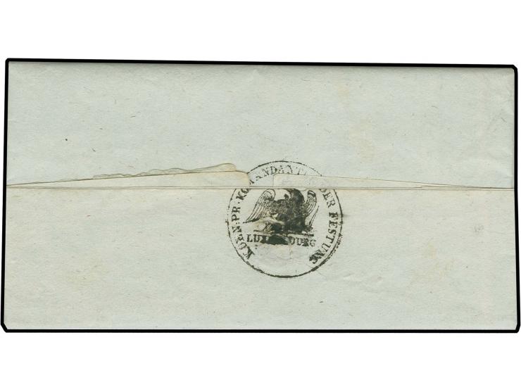 Militärdienstbrief vom 24. Juli mit rückseitigem Absenderstempel "Koenigl. preuss. Kommandatur der Festung Luxemburg" an das 