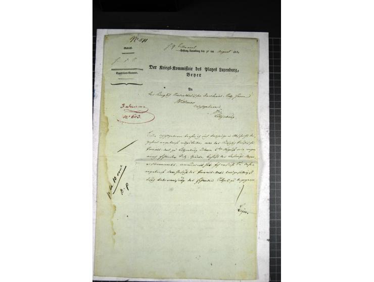  1815, kompletter Militärbrief mit Vordruck "Festung Luxemburg den 4ten August 1815 ... der Kriegs-Kommissaire des Platzes Lu