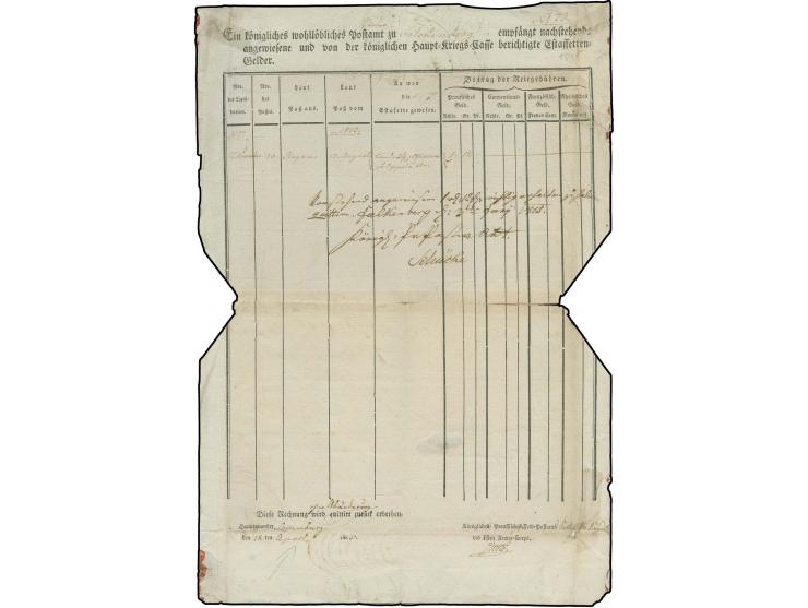  1815, Estafetten-Gebührenquittung der königlich preußischen Feldpost-Estafettenexpedition, datiert "Luxemburg den 28ten Apri