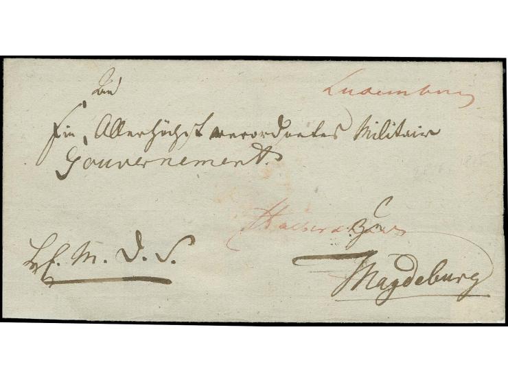  1816 (ca.), "Luxemburg", handschriftlicher Aufgabevermerk auf Briefhülle an das Militär-Gouvernement zu Magdeburg, nachgesan