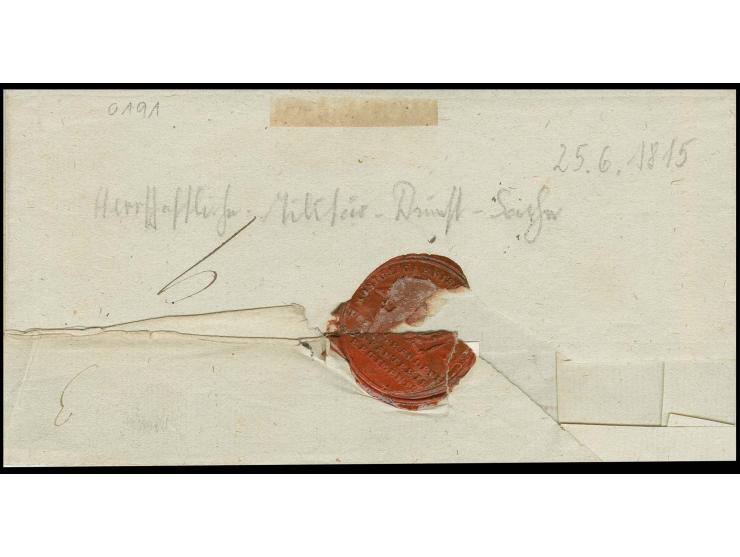  1816 (ca.), "Luxemburg", handschriftlicher Aufgabevermerk auf Briefhülle an das Militär-Gouvernement zu Magdeburg, nachgesan