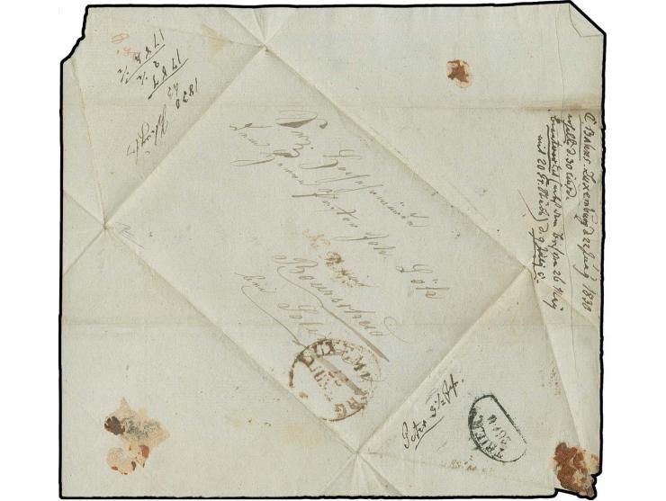  1830, Privatbrief des Soldaten Carl Bans mit rotbraunem EKr. der niederländischen Post "LUXEMBURG 25 JUNI" nach Burscheid be