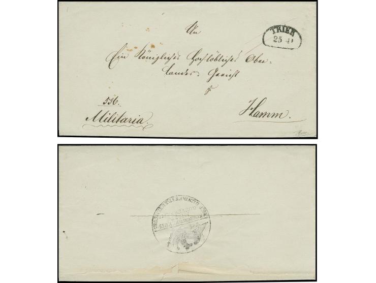  1831 (ca.), Militär-Briefhülle mit rückseitigem klaren Siegelstempel "KÖNIGL. PREUSS: MILIT. GOUVERNEUR DER BUNDESFESTUNG LU
