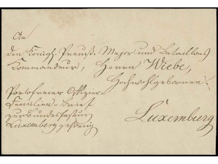  1843, kpl. Militärbrief aus Pillau mit handschriftlichem Vermerk "Portofreier Offizier-Familien-Brief zur Bundesfestung Luxe