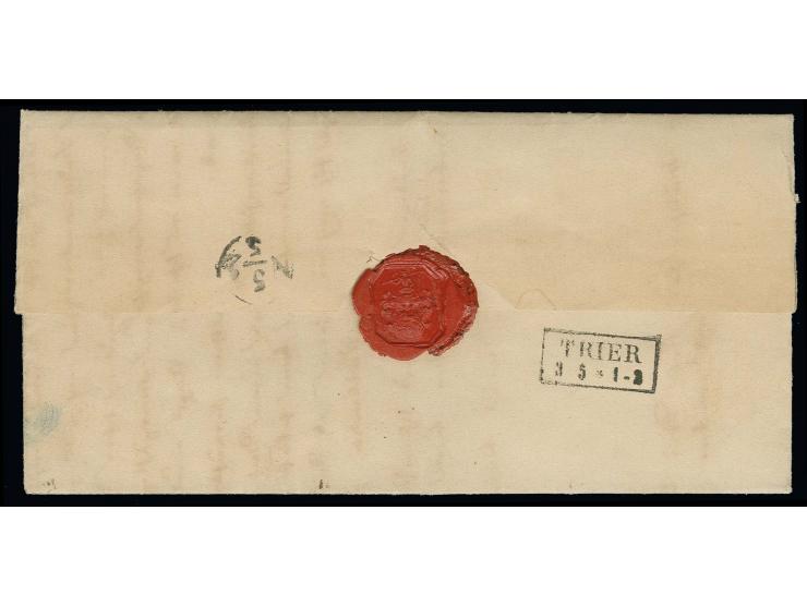 1849, portofreier Offiziersbrief mit handschriftlichem Vermerk "frei als Offz. Brief der Reichsfestung Luxemburg ..." ohne Ab