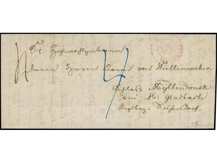  1853, Brief eines preußischen Militärangehörigen der Bundesfestung mit rotem DKr. "LUXEMBOURG 10 JANV. 53" nach Mönchengladb