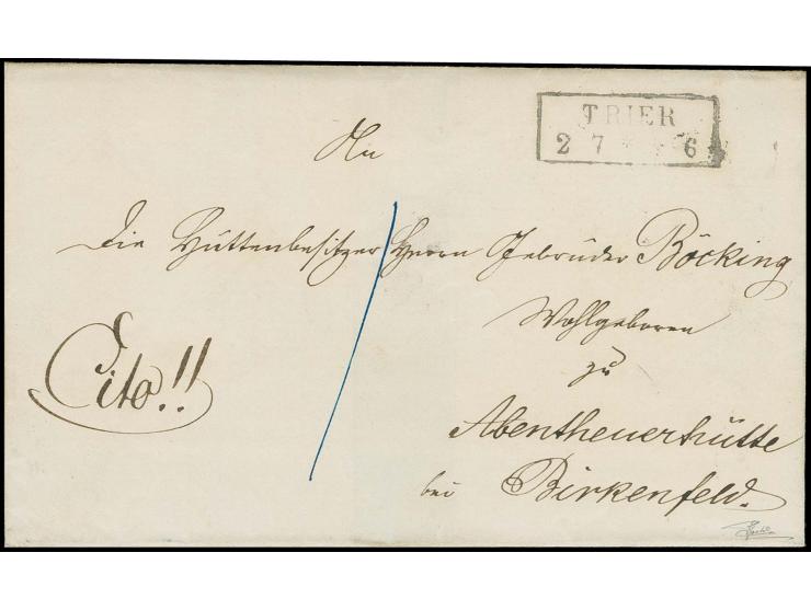 1860 (ca.), Militär-Dienstbriefhülle mit rückseitigem Siegelstempel "ARTILLERIE DIREKTION D. BUNDESFESTUNG LUXMEBURG" und vo