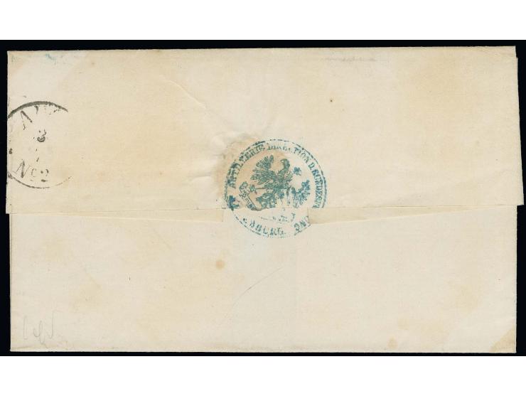  1860 (ca.), Militär-Dienstbriefhülle mit rückseitigem Siegelstempel "ARTILLERIE DIREKTION D. BUNDESFESTUNG LUXMEBURG" und vo