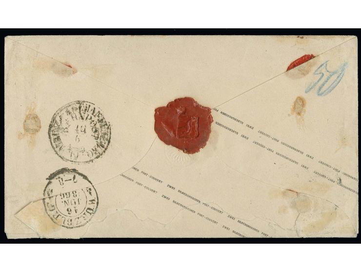  1866, Preußen-Ganzsachenumschlag 2 Sgr. mit zugeklebter Luxemburg 1859, 37½ Centimes grün mit auf- und nebengesetztem DKr. "