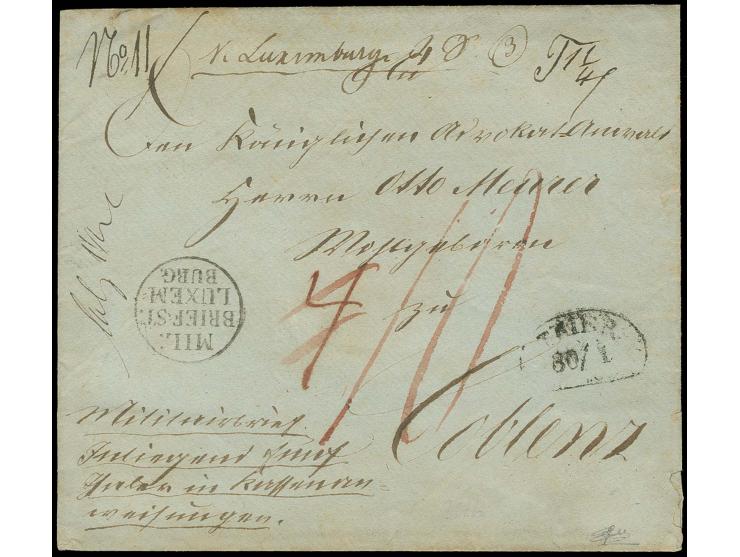 1845 (ca.), "MIL: BRIEF:ST. LUXEM=BURG.", EKr. sehr sauber auf gesiegeltem Wertbrief mit handschriftlichem Vermerk "Militärbr