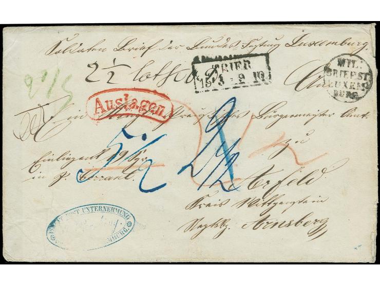  "MIL:BRIEF=ST.LUXEM=BURG", in schwarz auf Wertbrief mit 19 Sgr. mit handschriftlichem Vermerk "Soldatenbrief der Bundesfestu