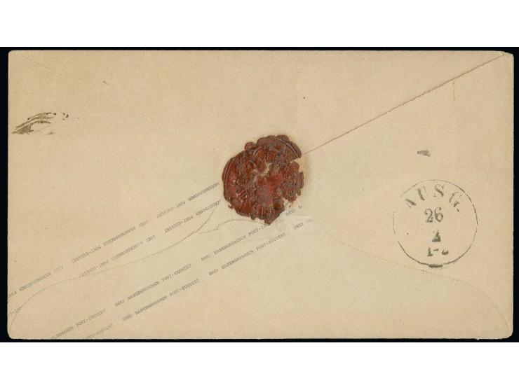  "OFFICIER BRIEF LUXEMBURG", kleiner Ovalstempel auf Ganzsachenumschlag 3 Sgr. mit nebengesetztem DKr. "TRIER 24 2" nach Elbe