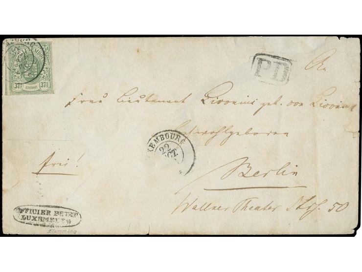 "OFFICIER BRIEF LUXEMBURG", Ovalstempel in schwarz auf Briefkuvert frankiert mit Luxemburg 1859, 37½ C. grün mit DKr. "LUXEMB