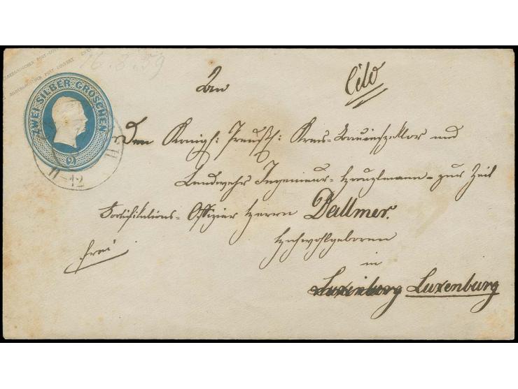  Ganzsachenumschlag 2 Gr. blau mit DKr. "CREUZNACH 17 3" an einen Offizier der Bundesfestung, leicht fleckig