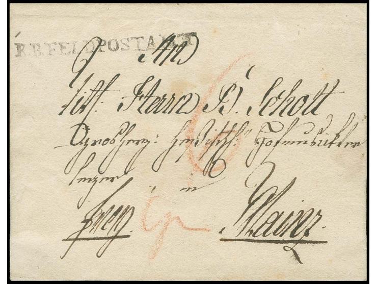  "K.B.FELDPOSTAMT", L1 sauber auf Briefhülle aus Gießen, datiert "8 August 1818" über die bayerische Feldpost nach Mainz mit 