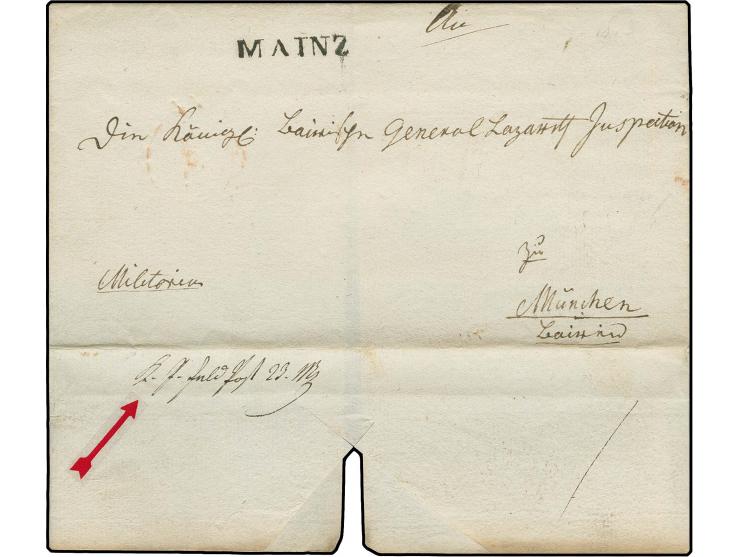 Preussisches Kontingent: 1817 (ca.), "MAINZ", L1 auf Briefhülle mit rückseitigem handschriftlichem Vermerk "K.P.FELDPOST 23 M