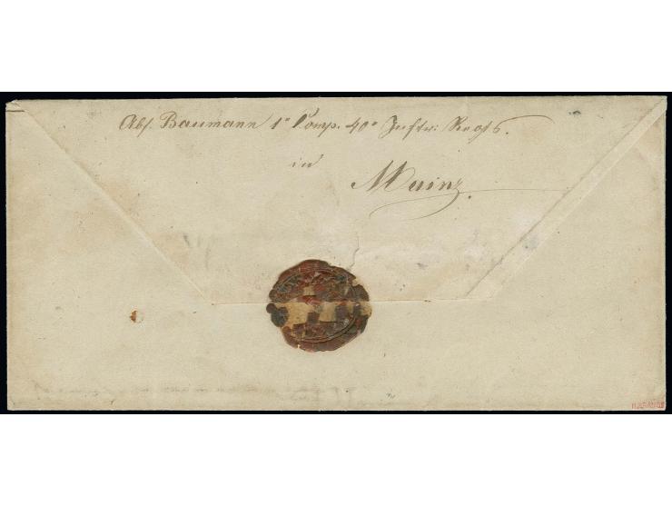  "MIL. BRIEF=ST. MAINZ", EKr. sauber auf 'Militaria'-Briefhülle mit DKr. "MAINZ 20 OCT. 1850" nach Linnich mit rückseitiger A