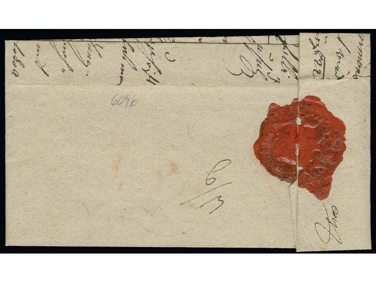 Österreichisches Kontingent: 1822, "K.K. OEST. MILT. POST / Mainz ... FEB. 1822", roter Achteck-Stempel auf kpl. Dienstbrief 