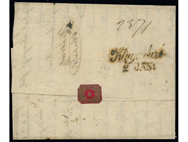  1846, kpl. Chargé-Brief "gegen Retour-Recepisse" mit EKr. "MAINZ 25/12 1846" mit innenliegendem Stoffmuster von der 'Offizie