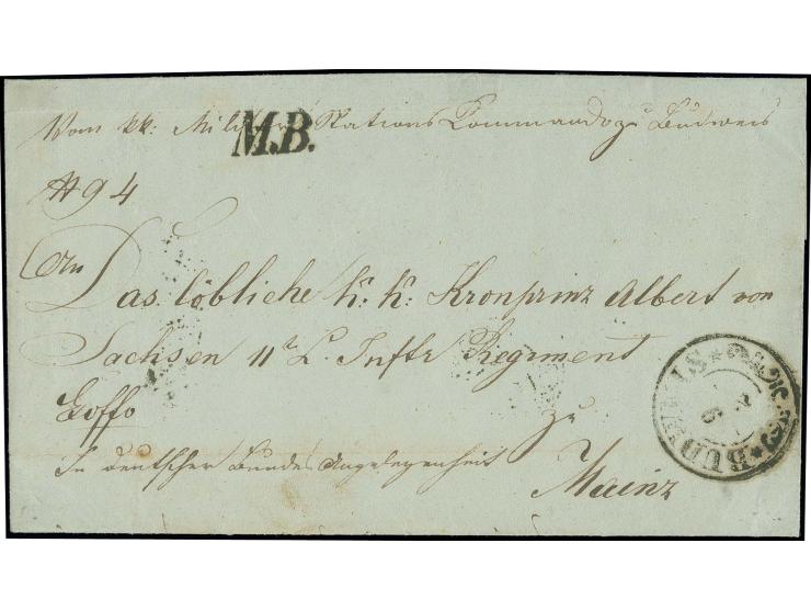  1855, portofreier Militär-Dienstbrief 'in deutscher Bundesangelegenheit' von Budweis an das K.K. Kronprinz Albert von Sachse