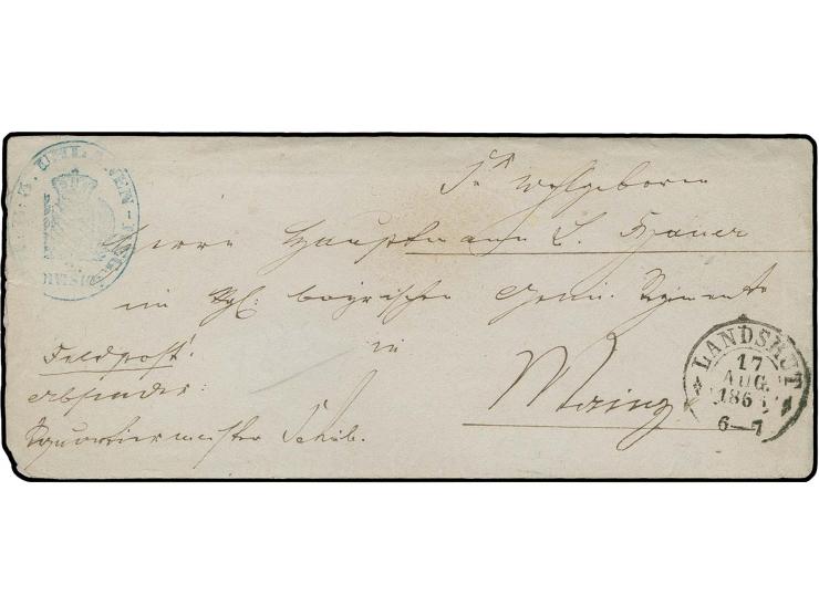  1866, portofreies Feldpostbriefkuvert mit zugehörigem Inhalt aus Landshut vom 17.8. vom Quartiermeister des königlich bayeri