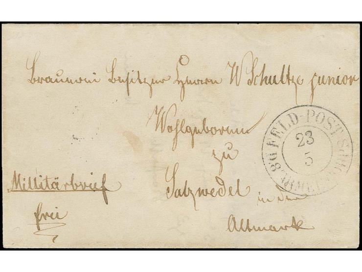 1849 (?), portofreier 'Militär-Brief' mit DKr. "FELD-POST D.8 ARMEECORPS" nach Salzwedel, Briefinhalt: neue Adressangabe "3te