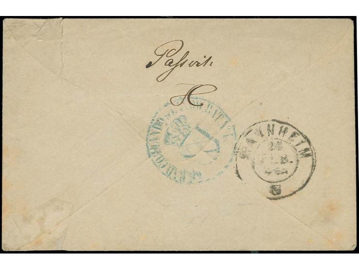 1850, portofreier Kriegsgefangenenbrief eines in Rastatt inhaftierten mit DKr. "RASTATTT 24 FEB" nach Mannheim, zensiert mit 